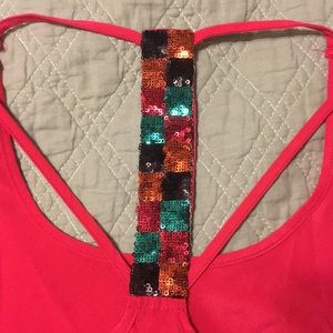 Lightly worn pink tank top w beautiful back detail